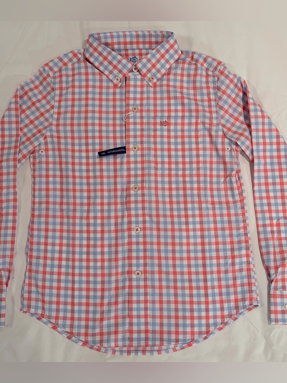 Southern Tide Plaid Intercoastal gingham shirt Sun-kissed Coral sz 6-7 NWT